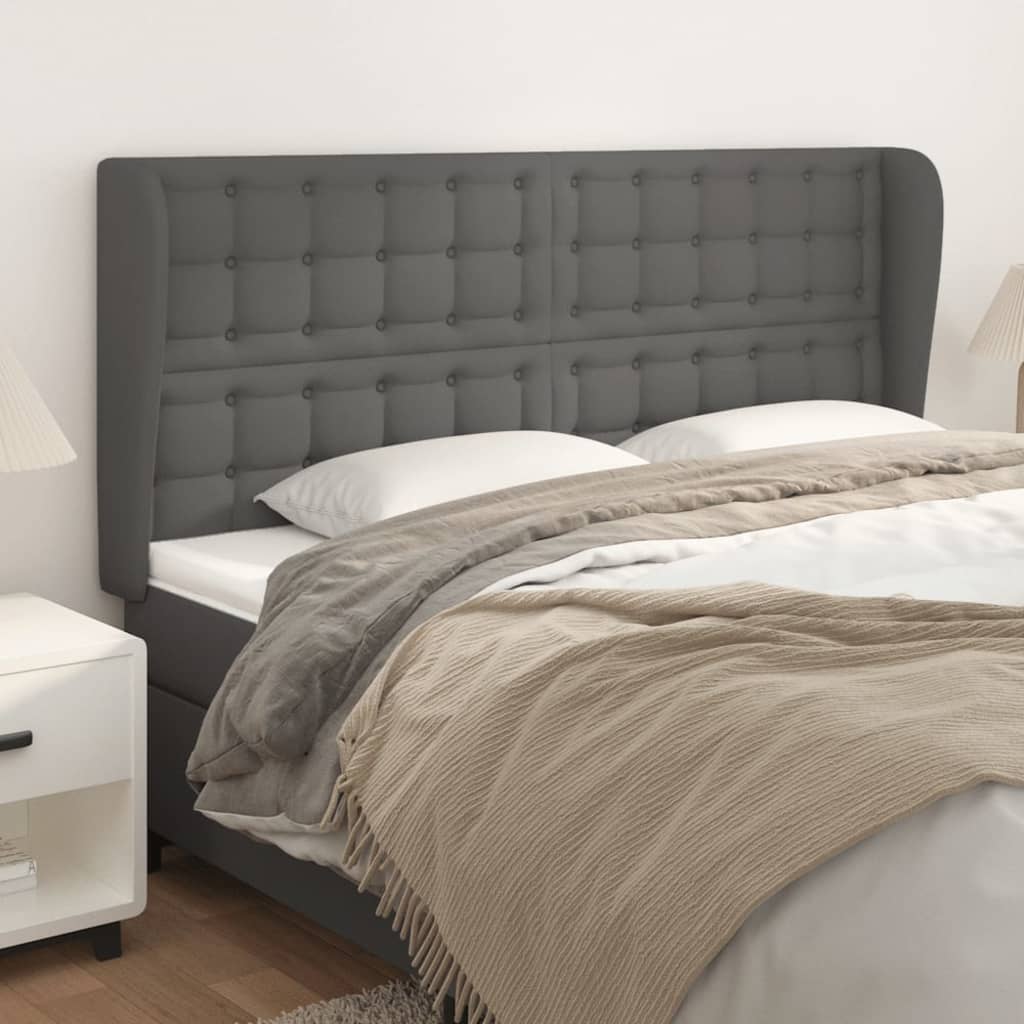 sengegavl med kanter 203x23x118/128 cm kunstlæder grå