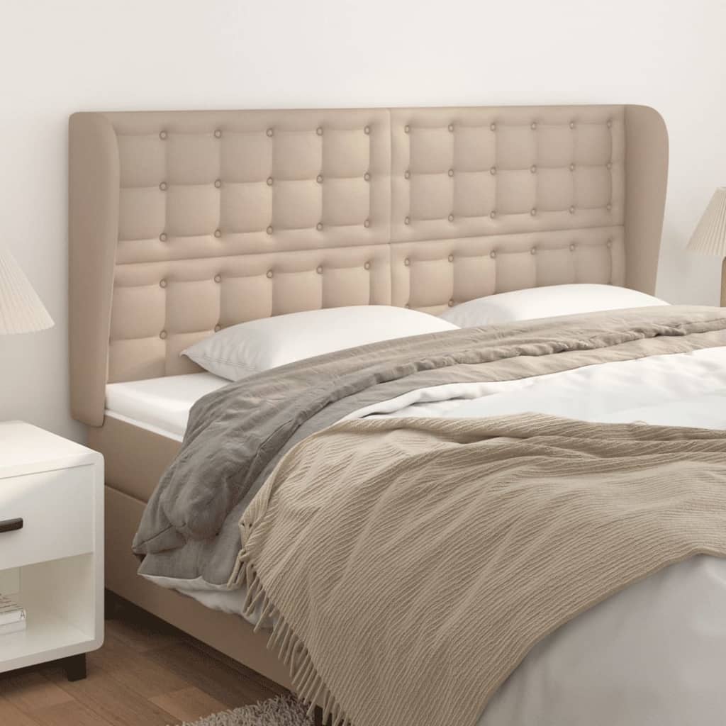 sengegavl med kanter 203x23x118/128 cm kunstlæder cappuccino