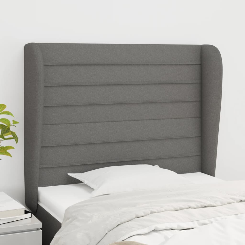 sengegavl med kanter 83x23x118/128 cm stof mørkegrå