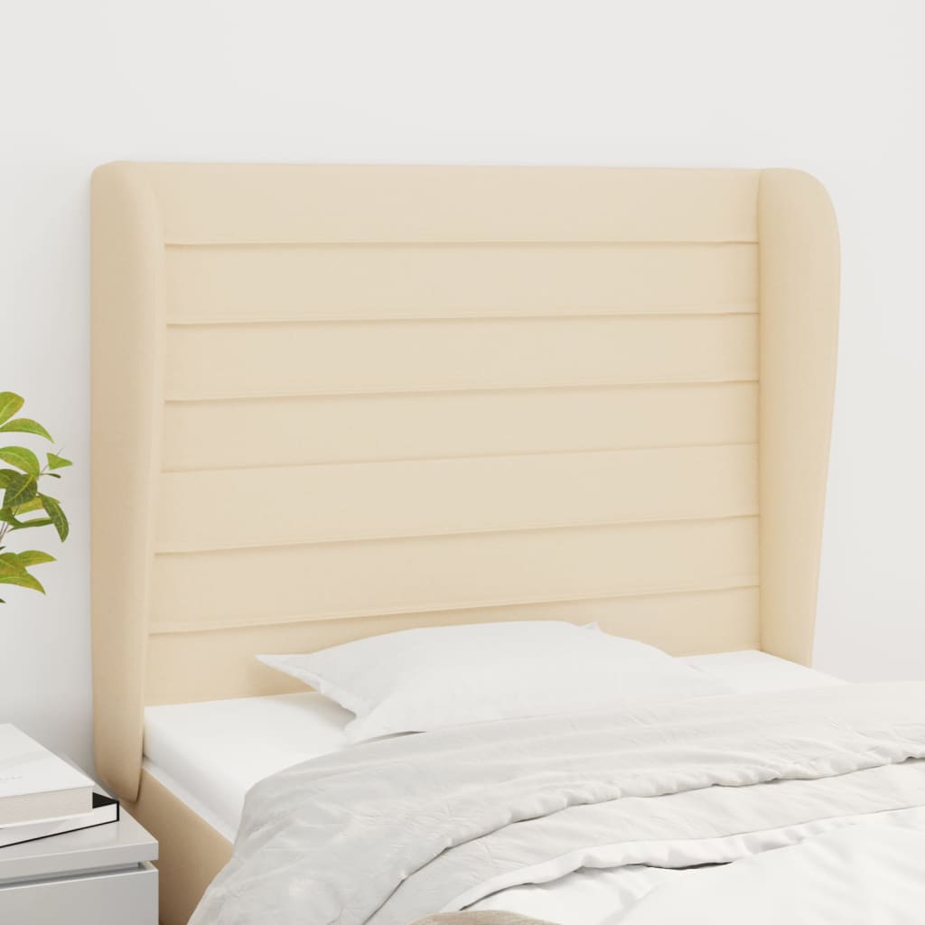sengegavl med kanter 83x23x118/128 cm stof cremefarvet
