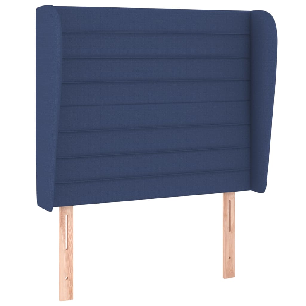 sengegavl med kanter 83x23x118/128 cm stof blå