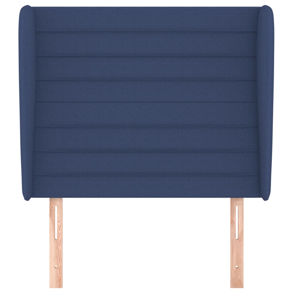 sengegavl med kanter 83x23x118/128 cm stof blå