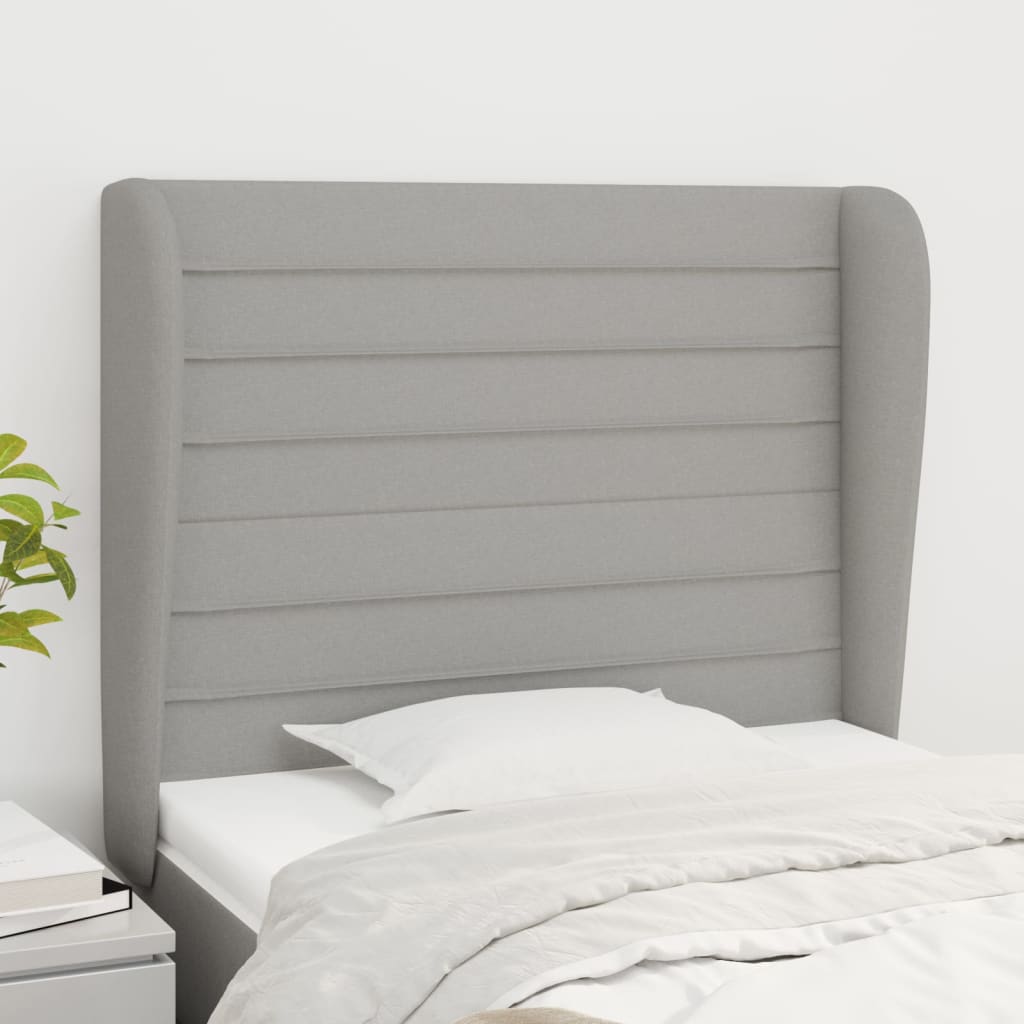 sengegavl med kanter 93x23x118/128 cm stof lysegrå