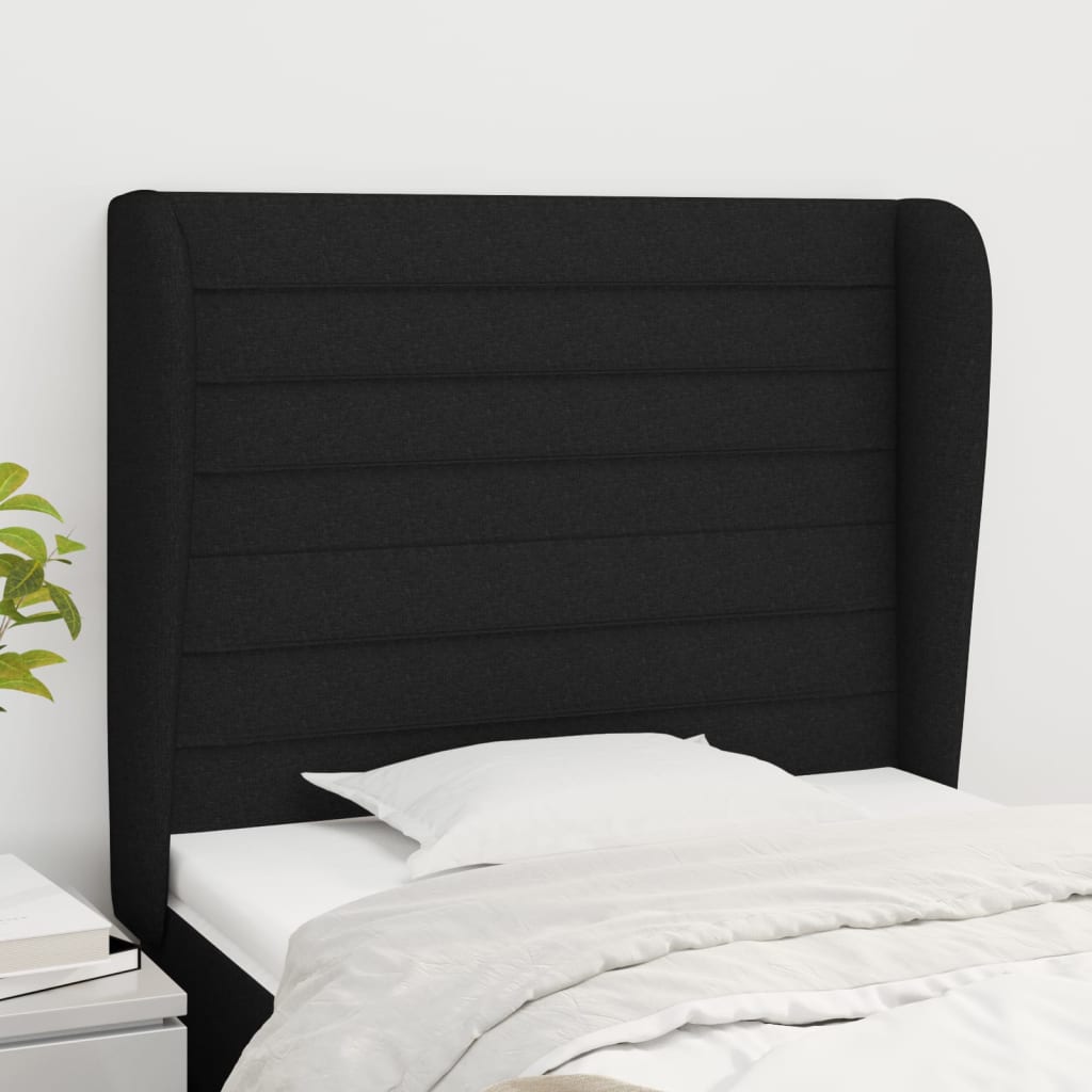 sengegavl med kanter 93x23x118/128 cm stof sort