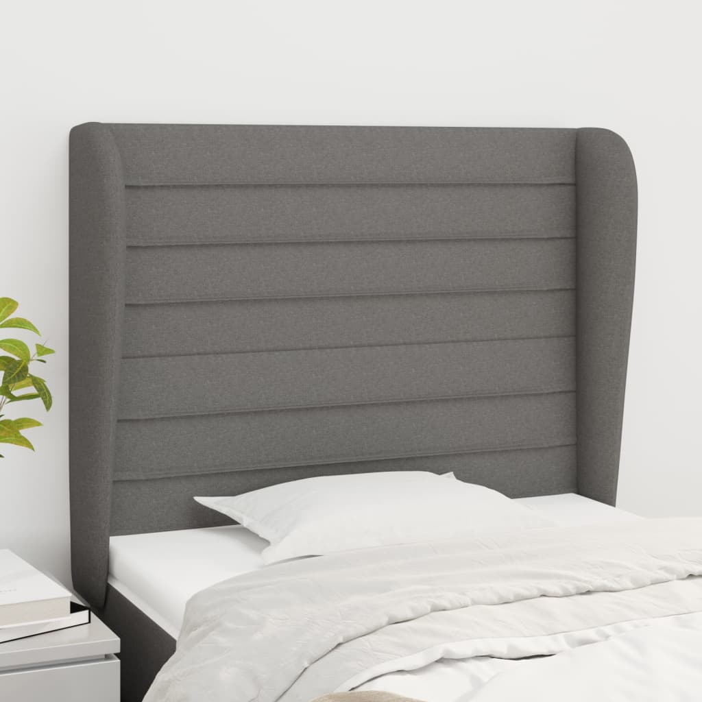 sengegavl med kanter 103x23x118/128 cm stof mørkegrå