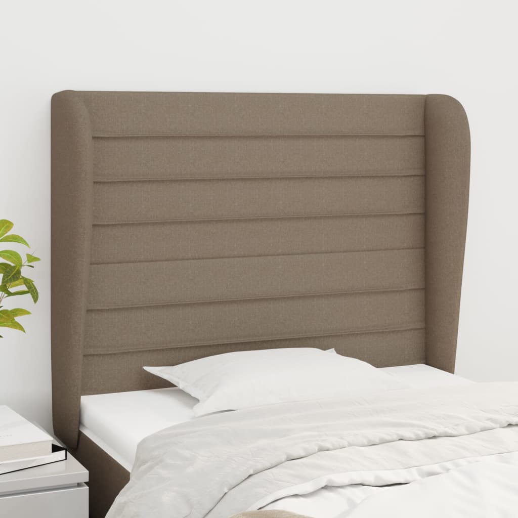 sengegavl med kanter 103x23x118/128 cm stof gråbrun