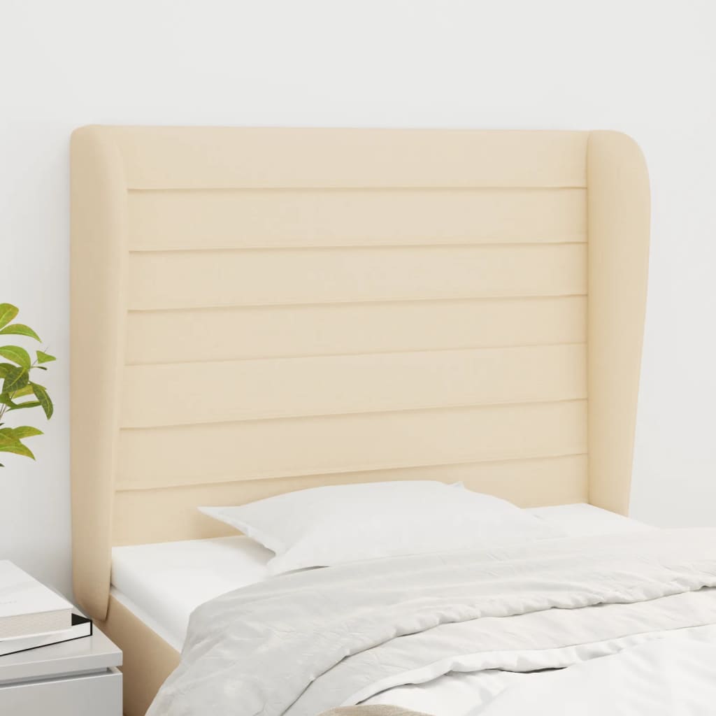 sengegavl med kanter 103x23x118/128 cm stof cremefarvet