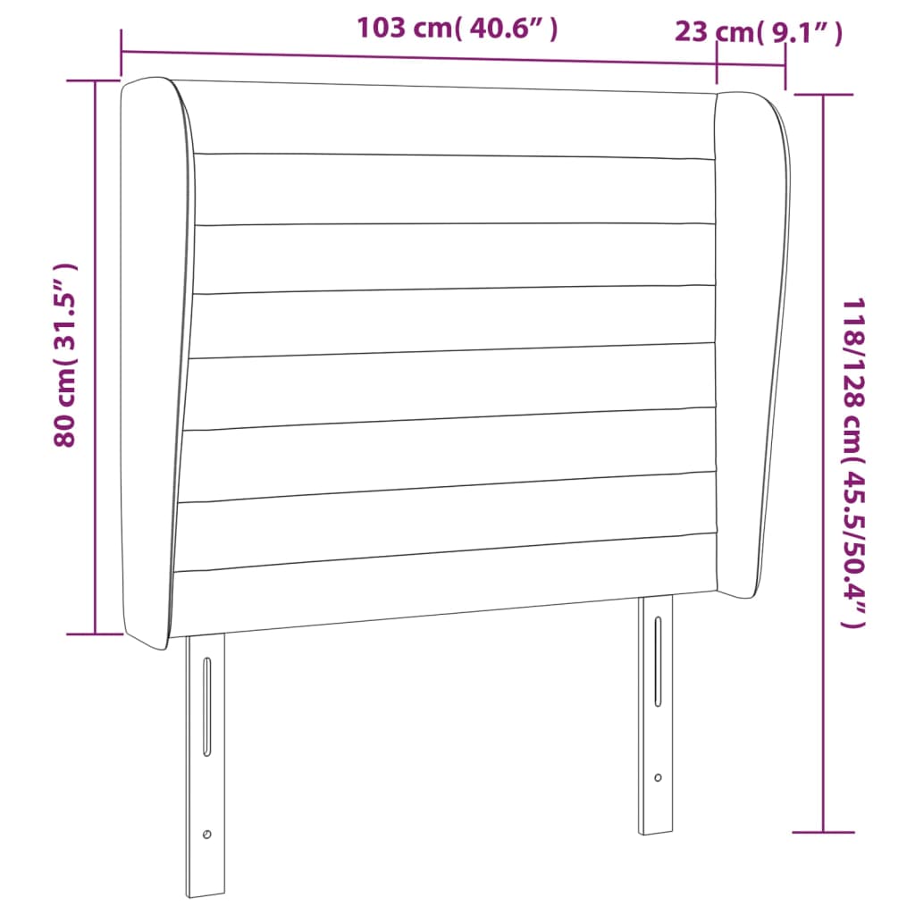 sengegavl med kanter 103x23x118/128 cm stof blå