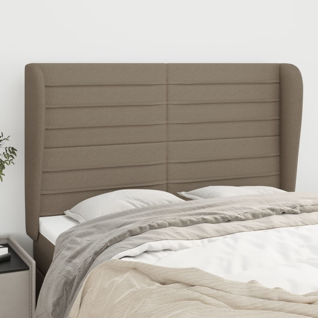 sengegavl med kanter 147x23x118/128 cm stof gråbrun
