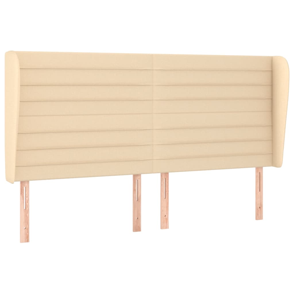 sengegavl med kanter 183x23x118/128 cm stof cremefarvet