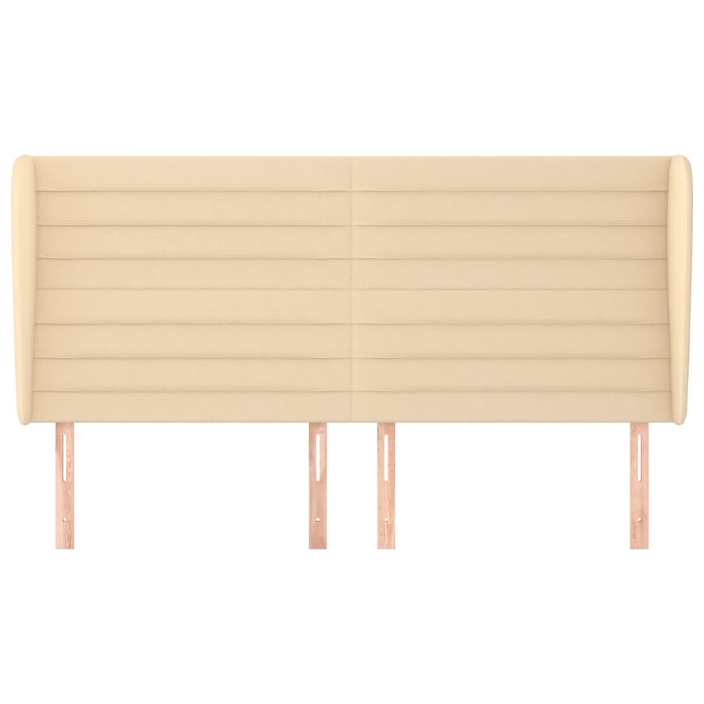sengegavl med kanter 183x23x118/128 cm stof cremefarvet