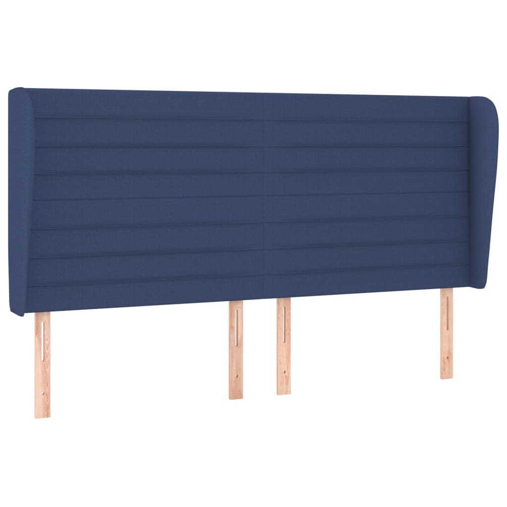 sengegavl med kanter 183x23x118/128 cm stof blå