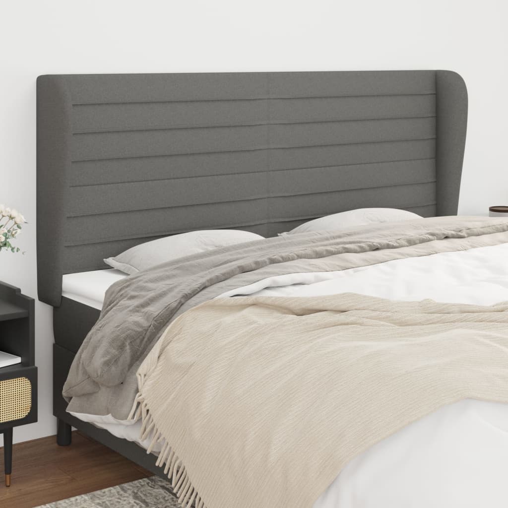 sengegavl med kanter 203x23x118/128 cm stof mørkegrå