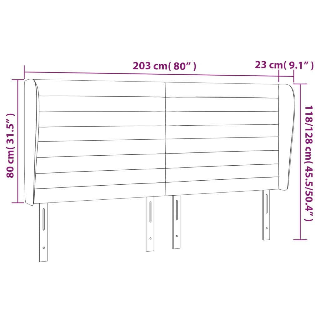 sengegavl med kanter 203x23x118/128 cm stof sort