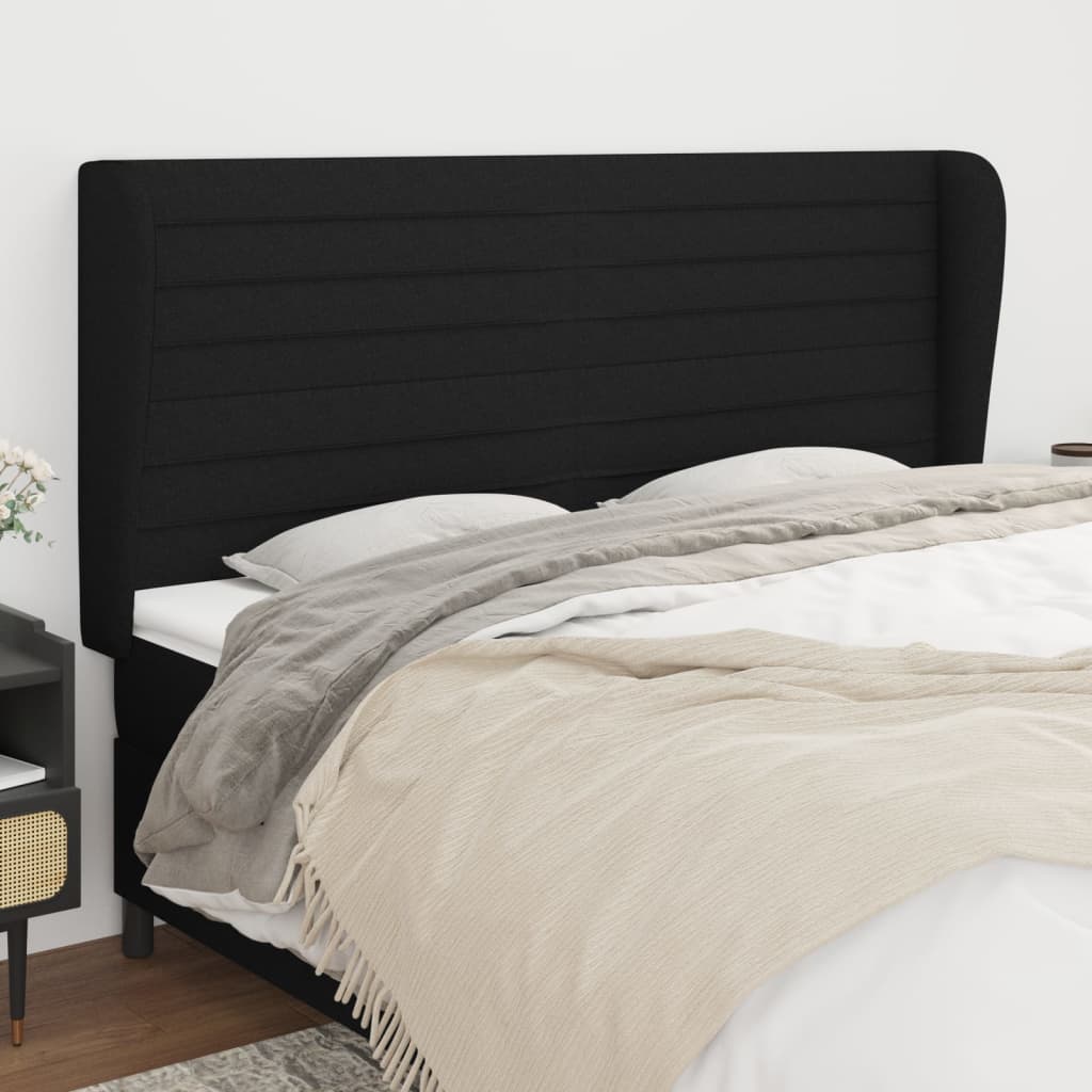 sengegavl med kanter 203x23x118/128 cm stof sort