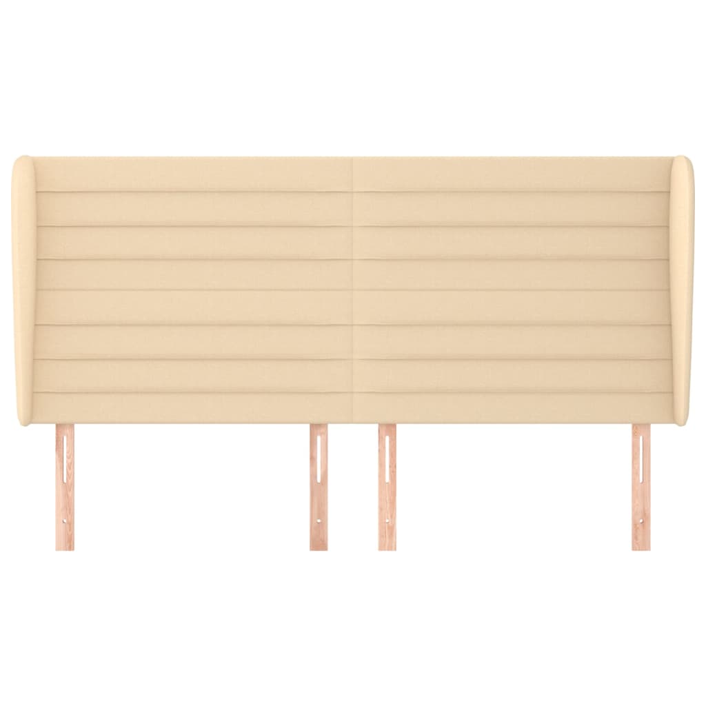 sengegavl med kanter 203x23x118/128 cm stof cremefarvet