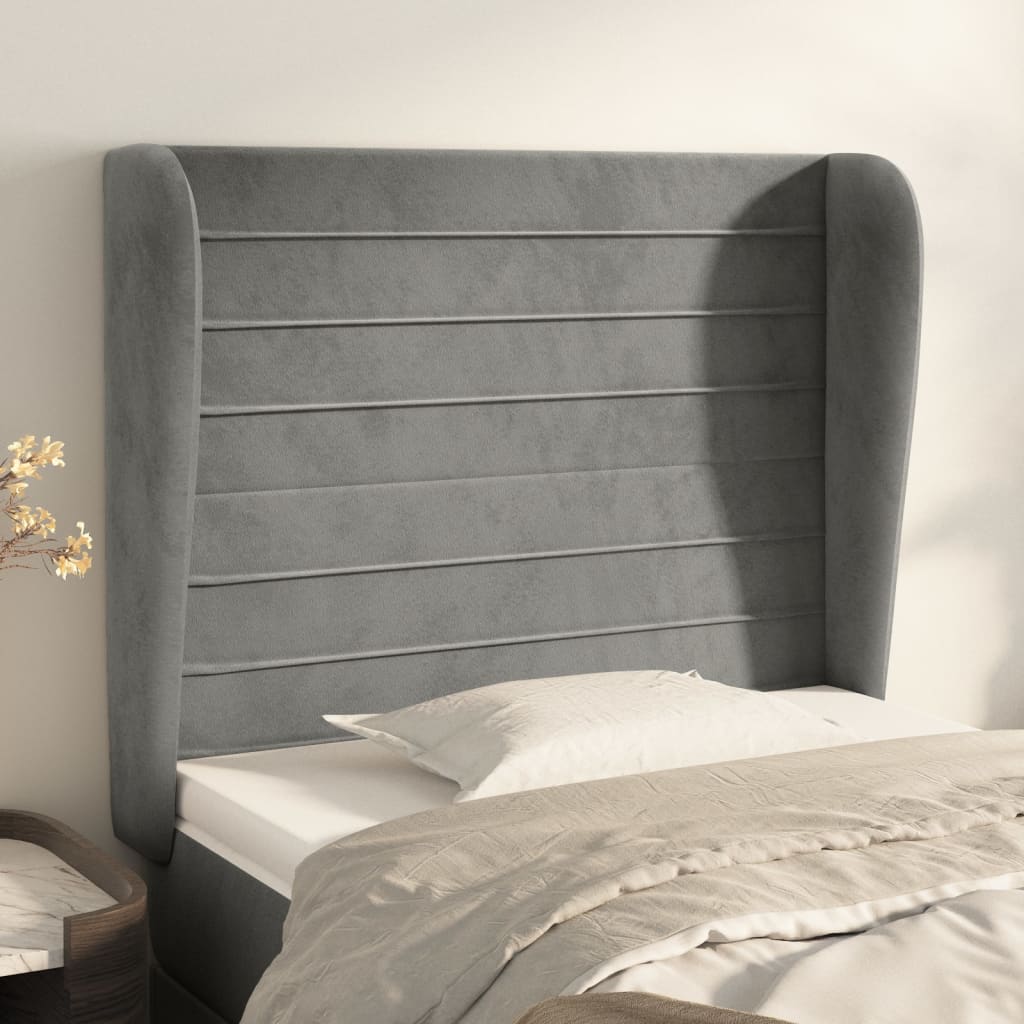 sengegavl med kanter 83x23x118/128 cm fløjl lysegrå