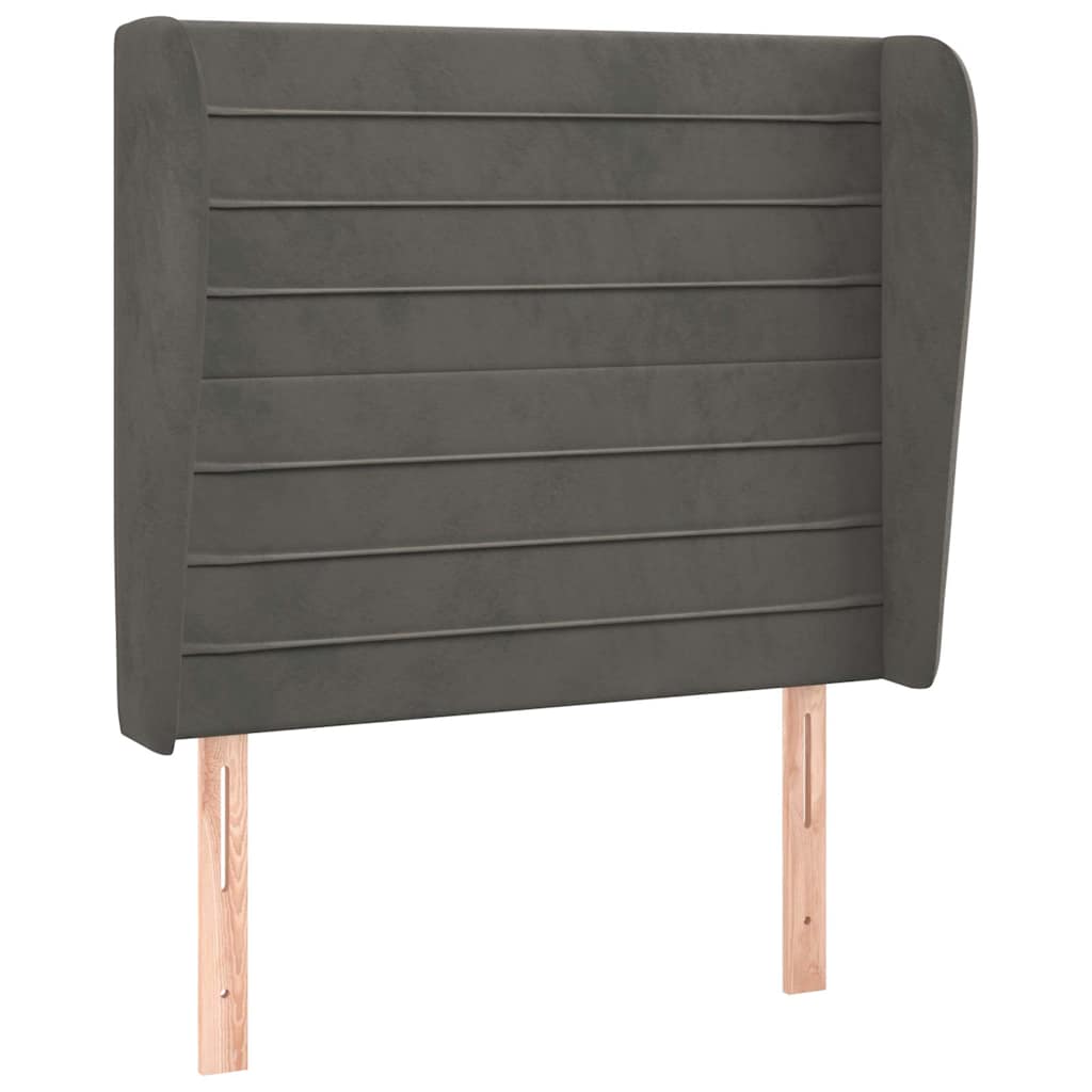 sengegavl med kanter 83x23x118/128 cm fløjl mørkegrå