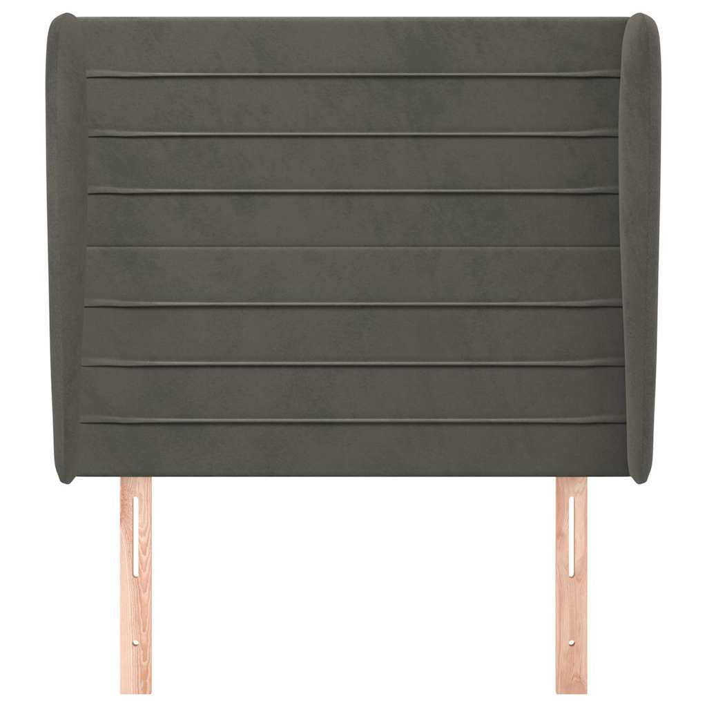 sengegavl med kanter 83x23x118/128 cm fløjl mørkegrå