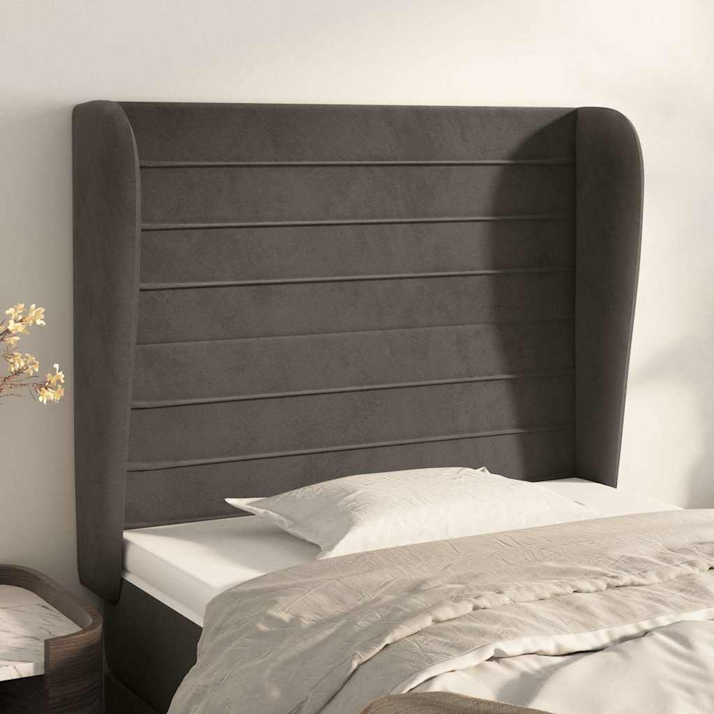 sengegavl med kanter 83x23x118/128 cm fløjl mørkegrå