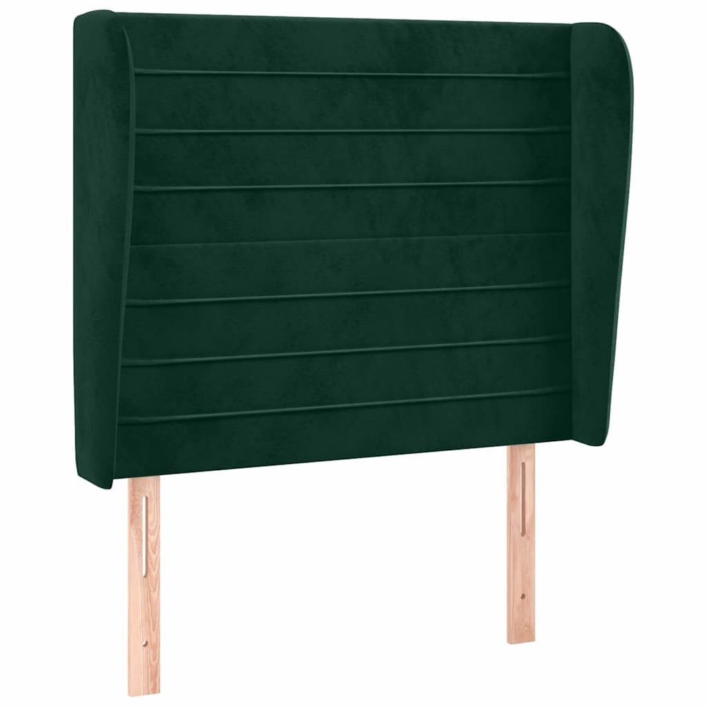 sengegavl med kanter 83x23x118/128 cm fløjl mørkegrøn