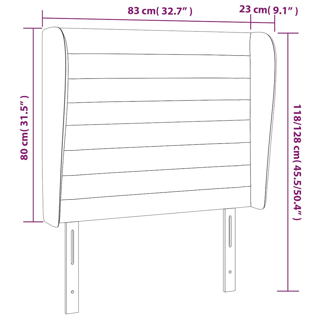 sengegavl med kanter 83x23x118/128 cm fløjl mørkeblå