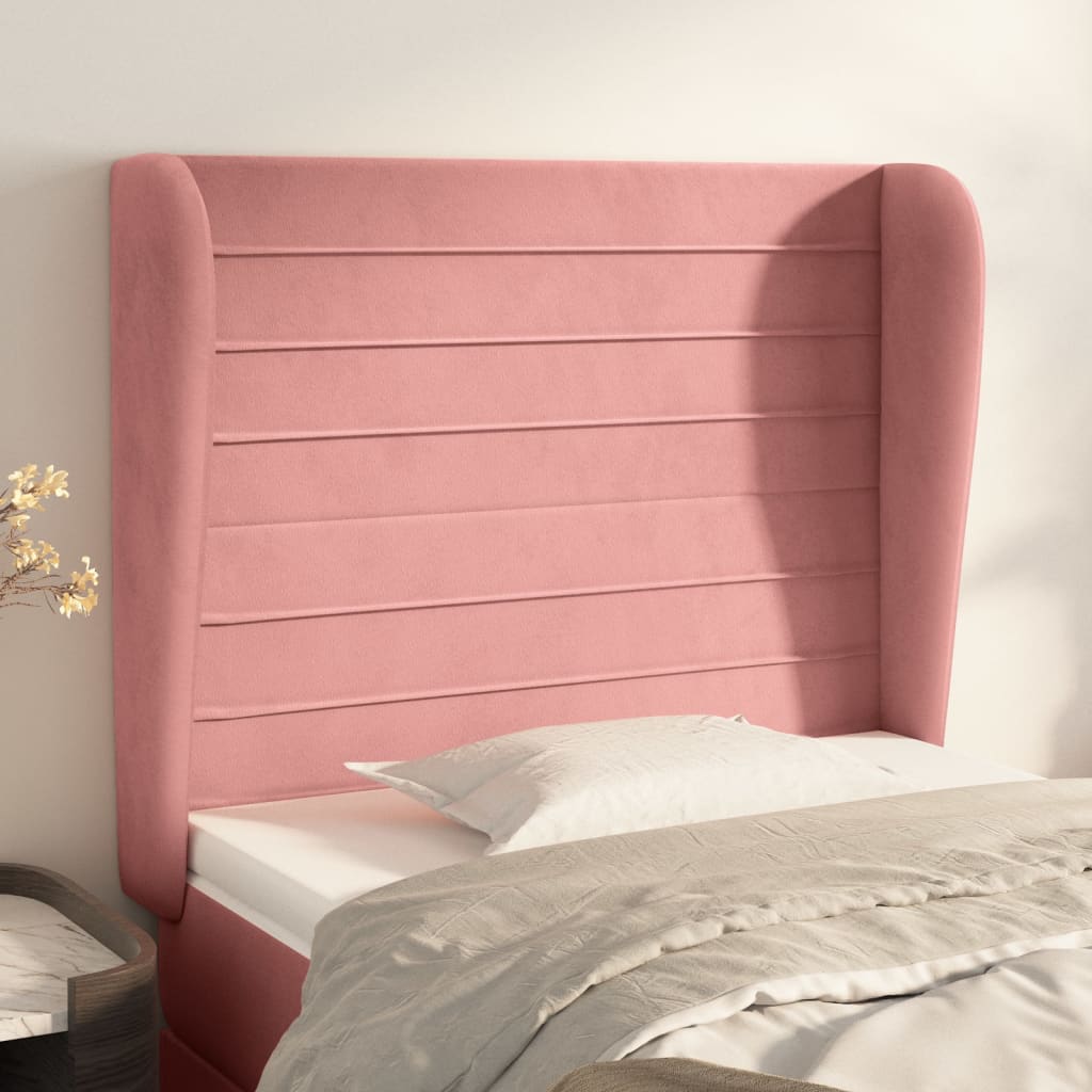 sengegavl med kanter 83x23x118/128 cm fløjl pink