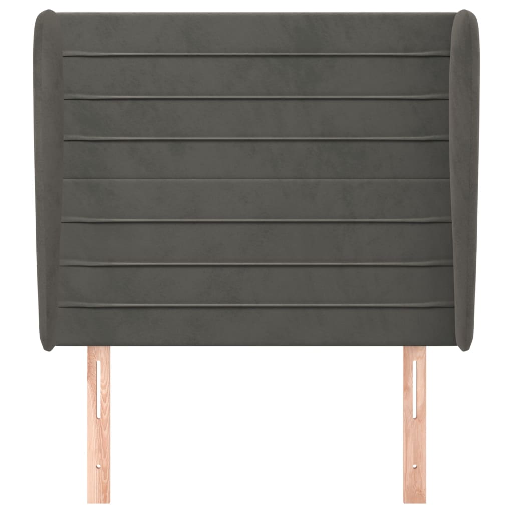 sengegavl med kanter 93x23x118/128 cm fløjl mørkegrå