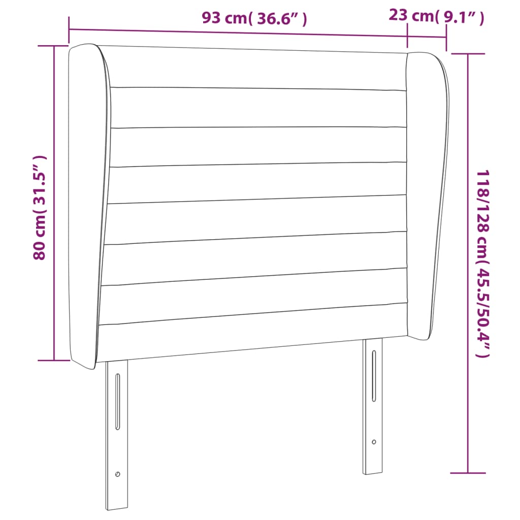 sengegavl med kanter 93x23x118/128 cm fløjl sort