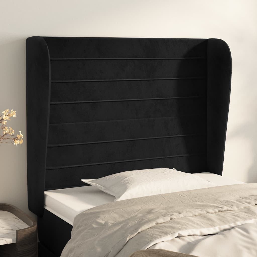 sengegavl med kanter 93x23x118/128 cm fløjl sort