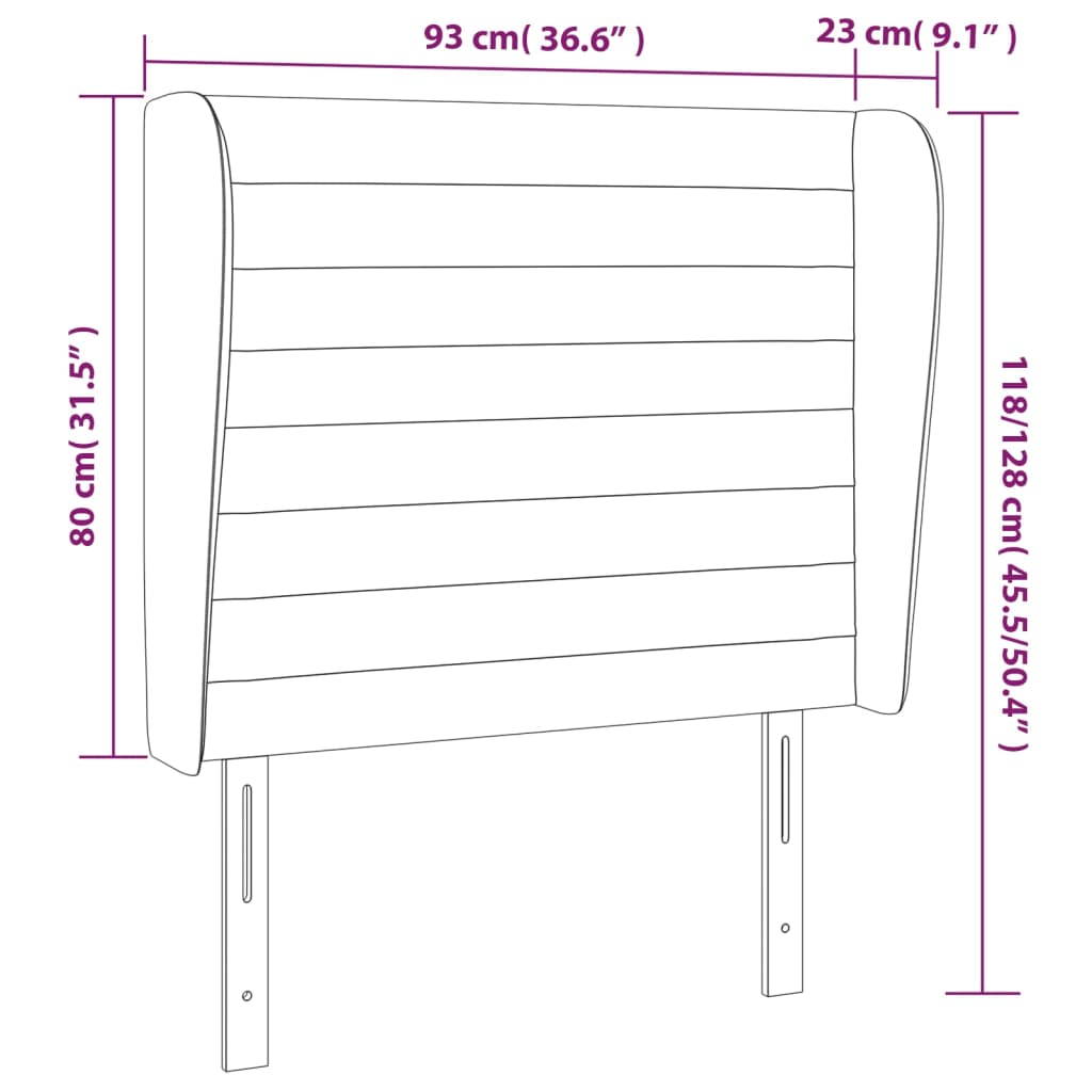 sengegavl med kanter 93x23x118/128 cm fløjl lyserød
