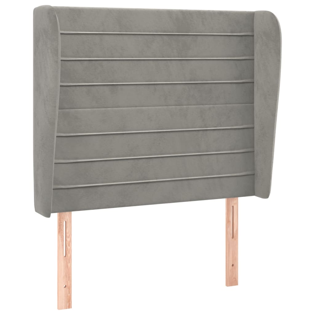 sengegavl med kanter 103x23x118/128 cm fløjl lysegrå