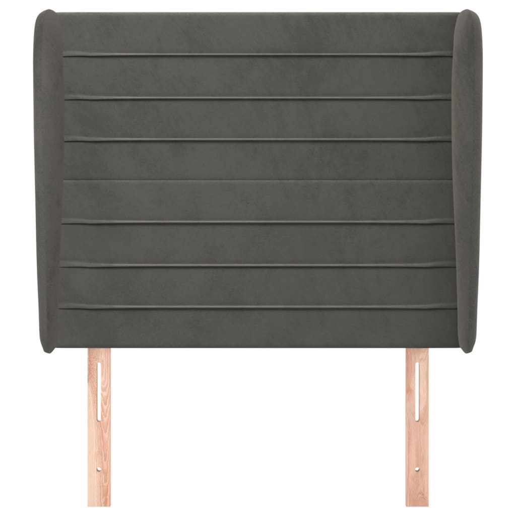 sengegavl med kanter 103x23x118/128 cm fløjl mørkegrå