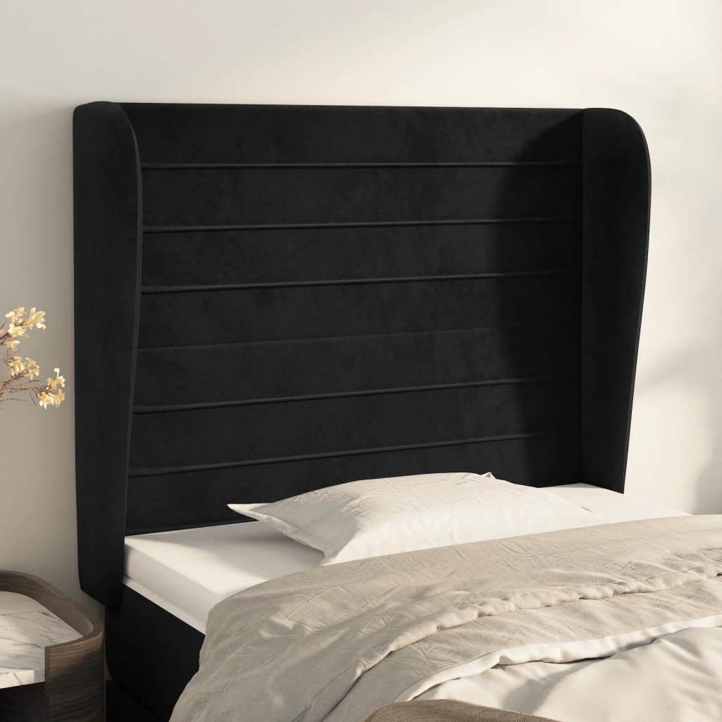 sengegavl med kanter 103x23x118/128 cm fløjl sort