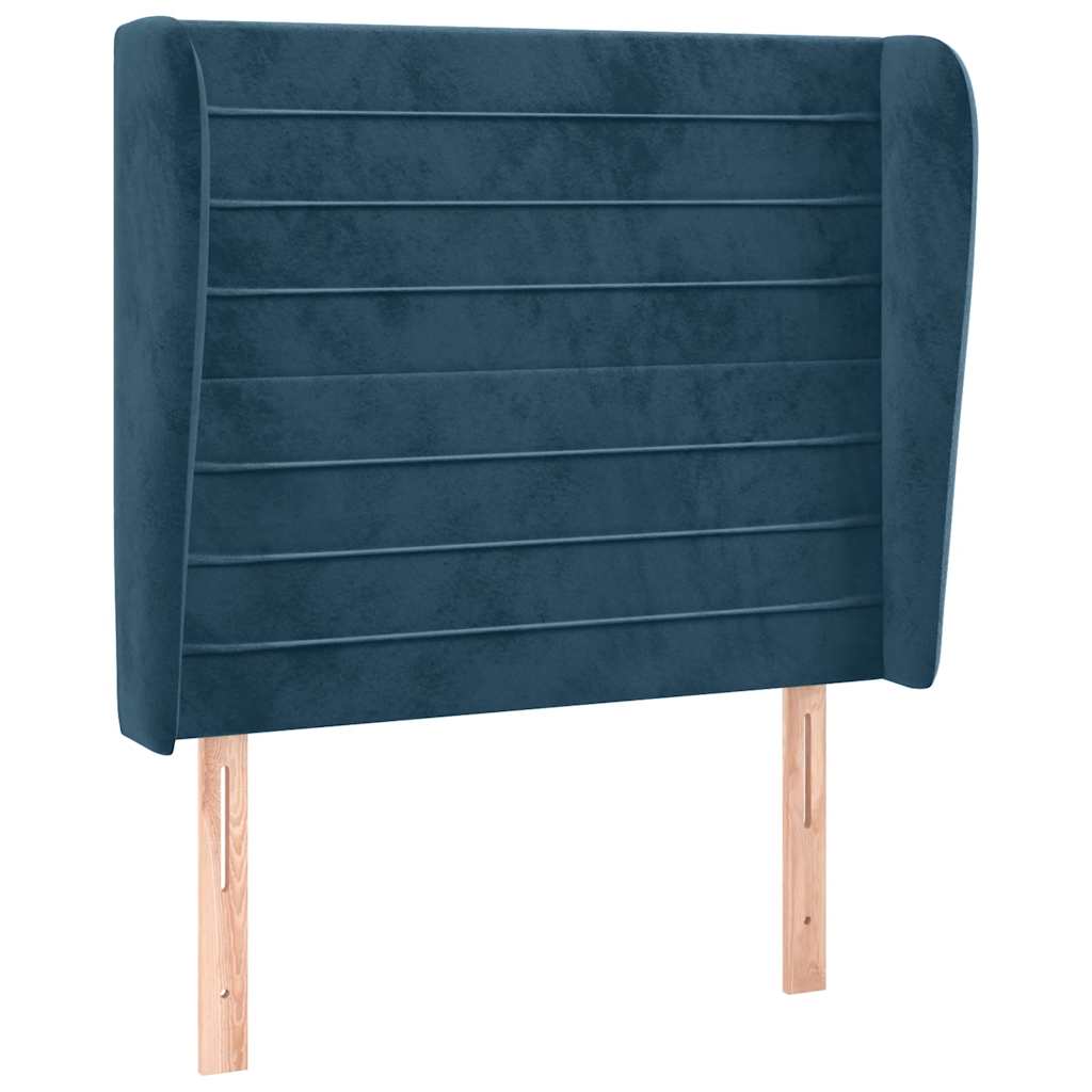 sengegavl med kanter 103x23x118/128 cm fløjl mørkeblå