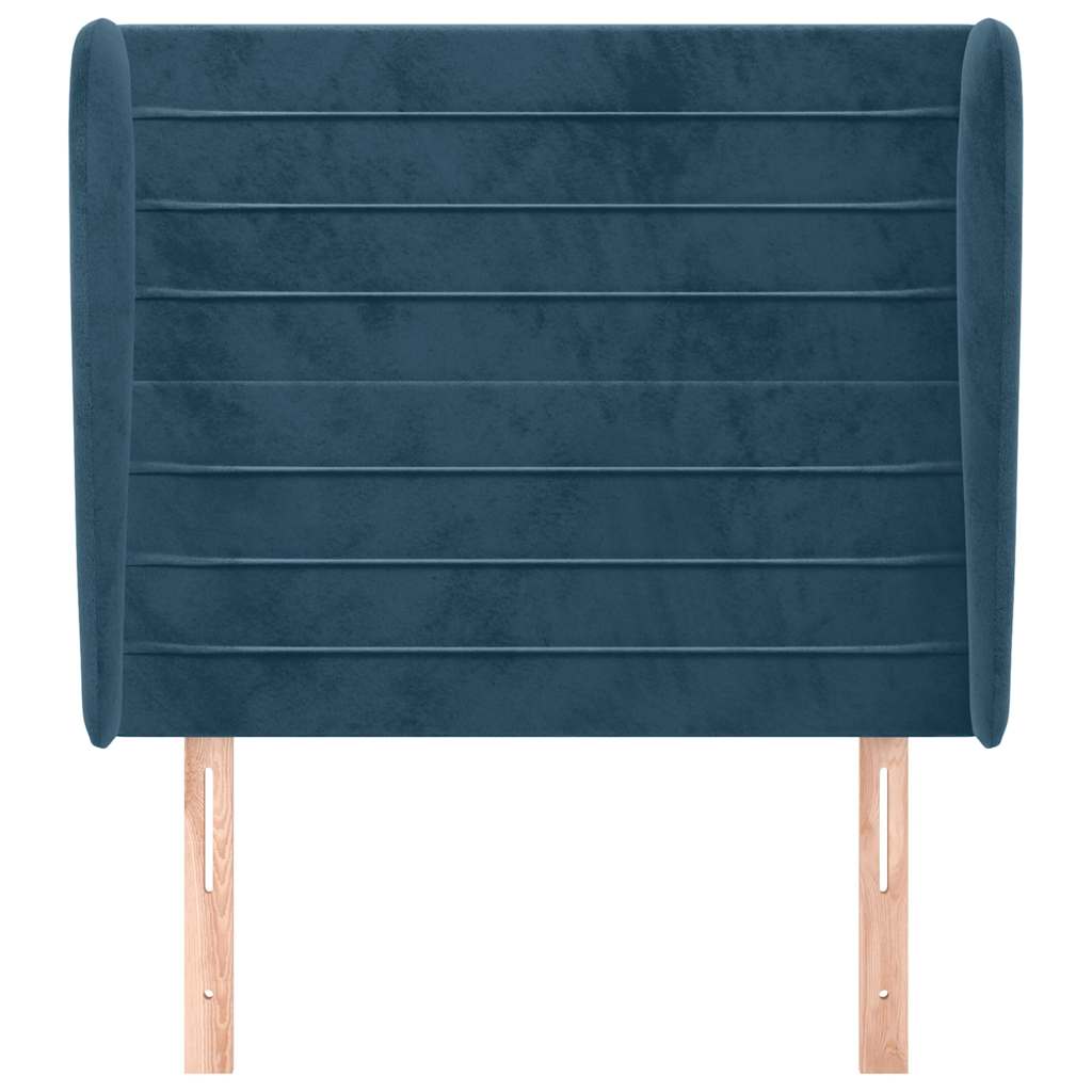 sengegavl med kanter 103x23x118/128 cm fløjl mørkeblå
