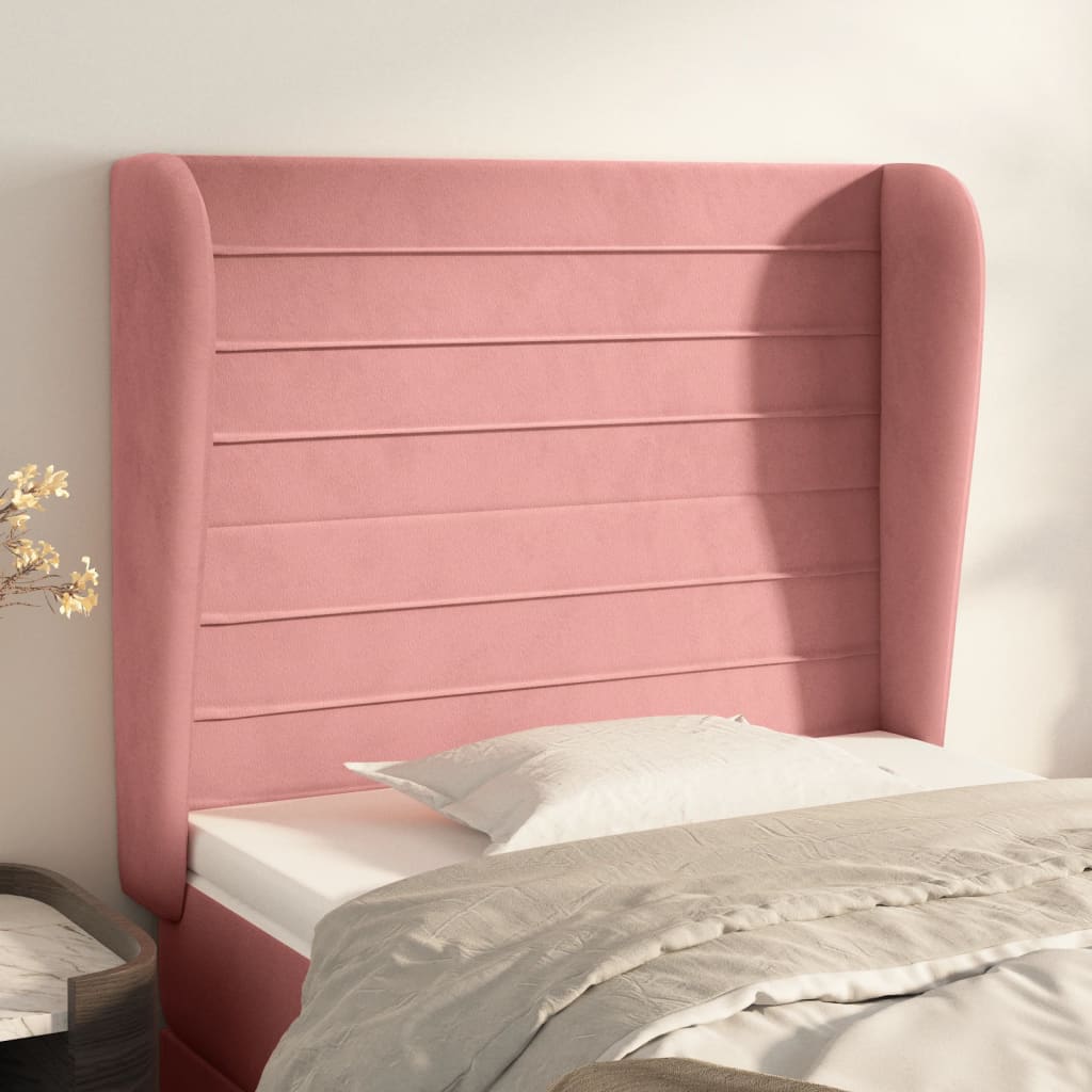 sengegavl med kanter 103x23x118/128 cm fløjl lyserød