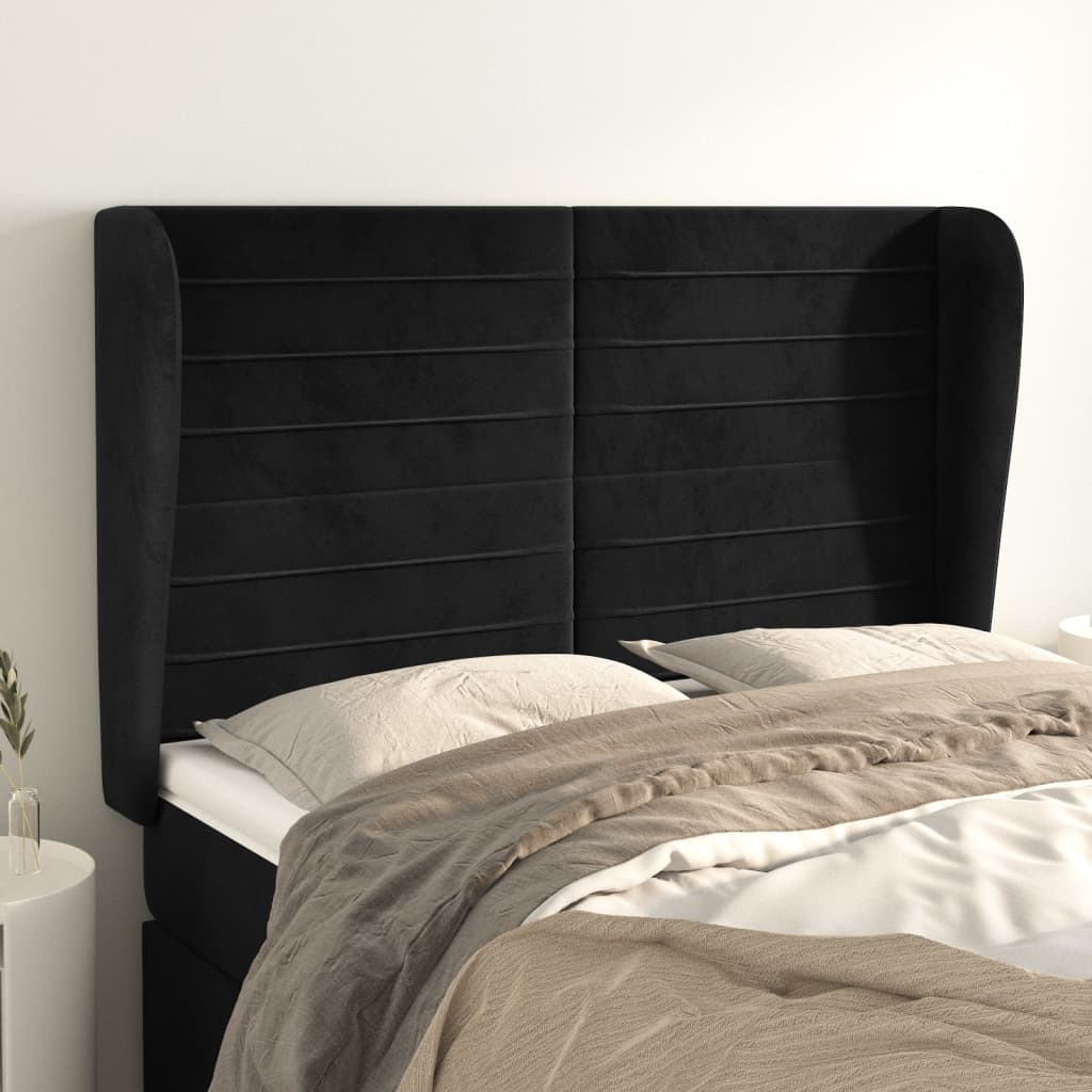 sengegavl med kanter 147x23x118/128 cm fløjl sort