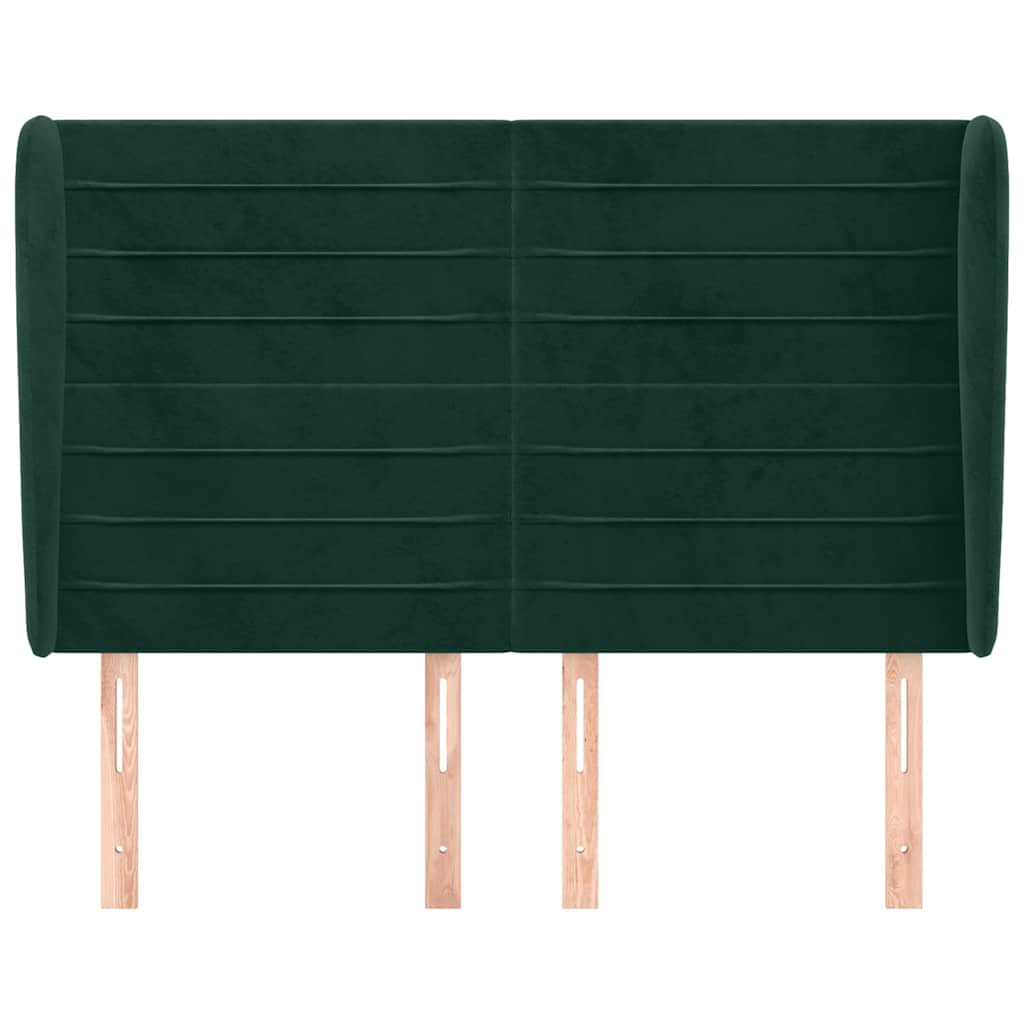sengegavl med kanter 147x23x118/128 cm fløjl mørkegrøn