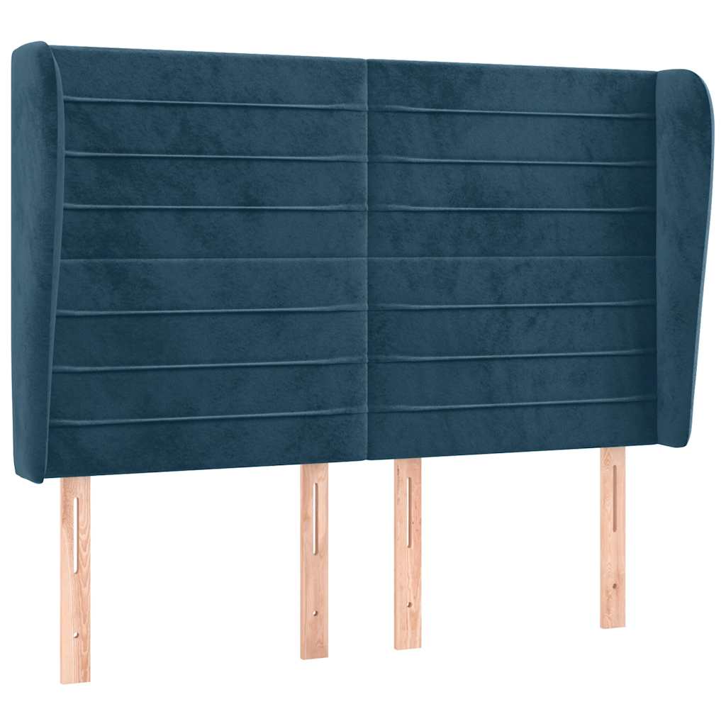 sengegavl med kanter 147x23x118/128 cm fløjl mørkeblå