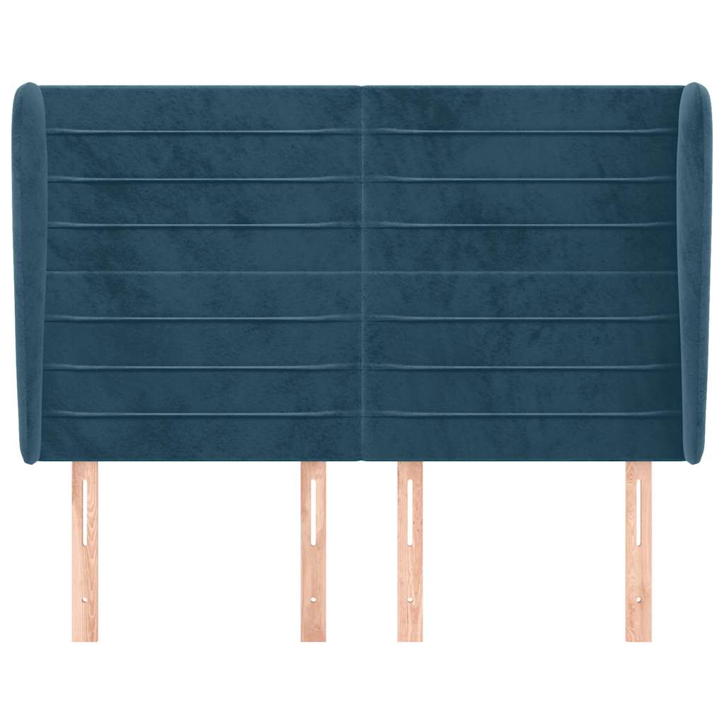 sengegavl med kanter 147x23x118/128 cm fløjl mørkeblå