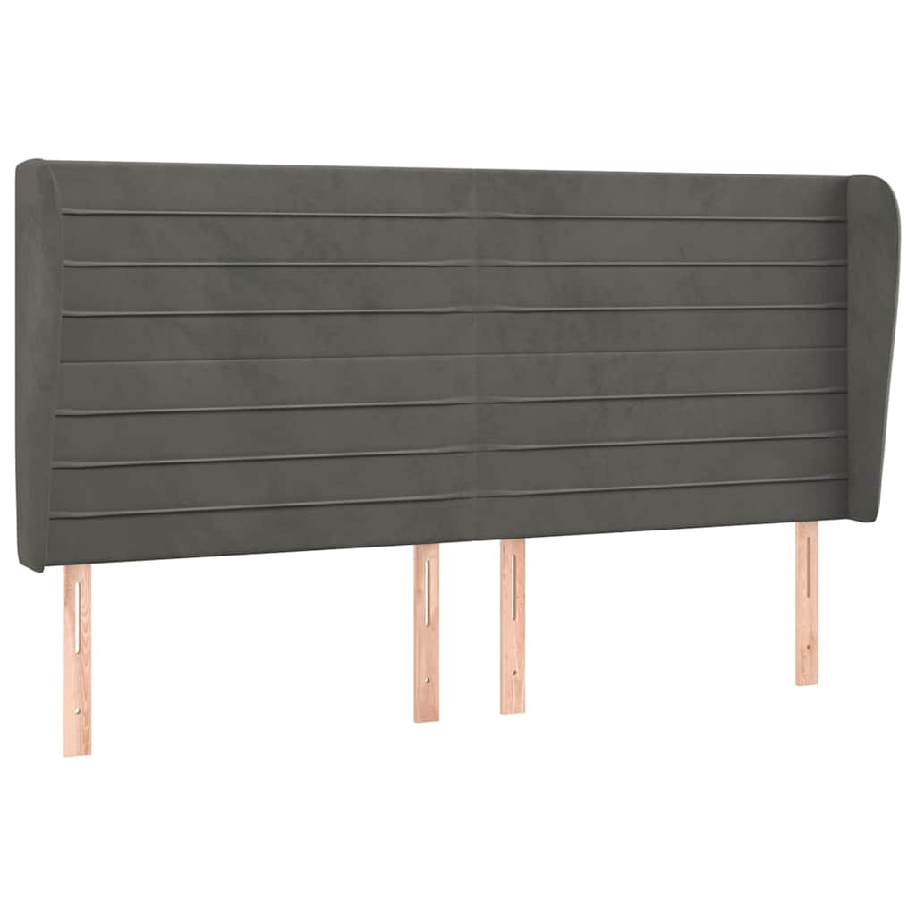 sengegavl med kanter 163x23x118/128 cm fløjl mørkegrå