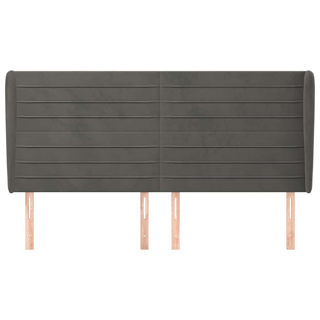sengegavl med kanter 163x23x118/128 cm fløjl mørkegrå