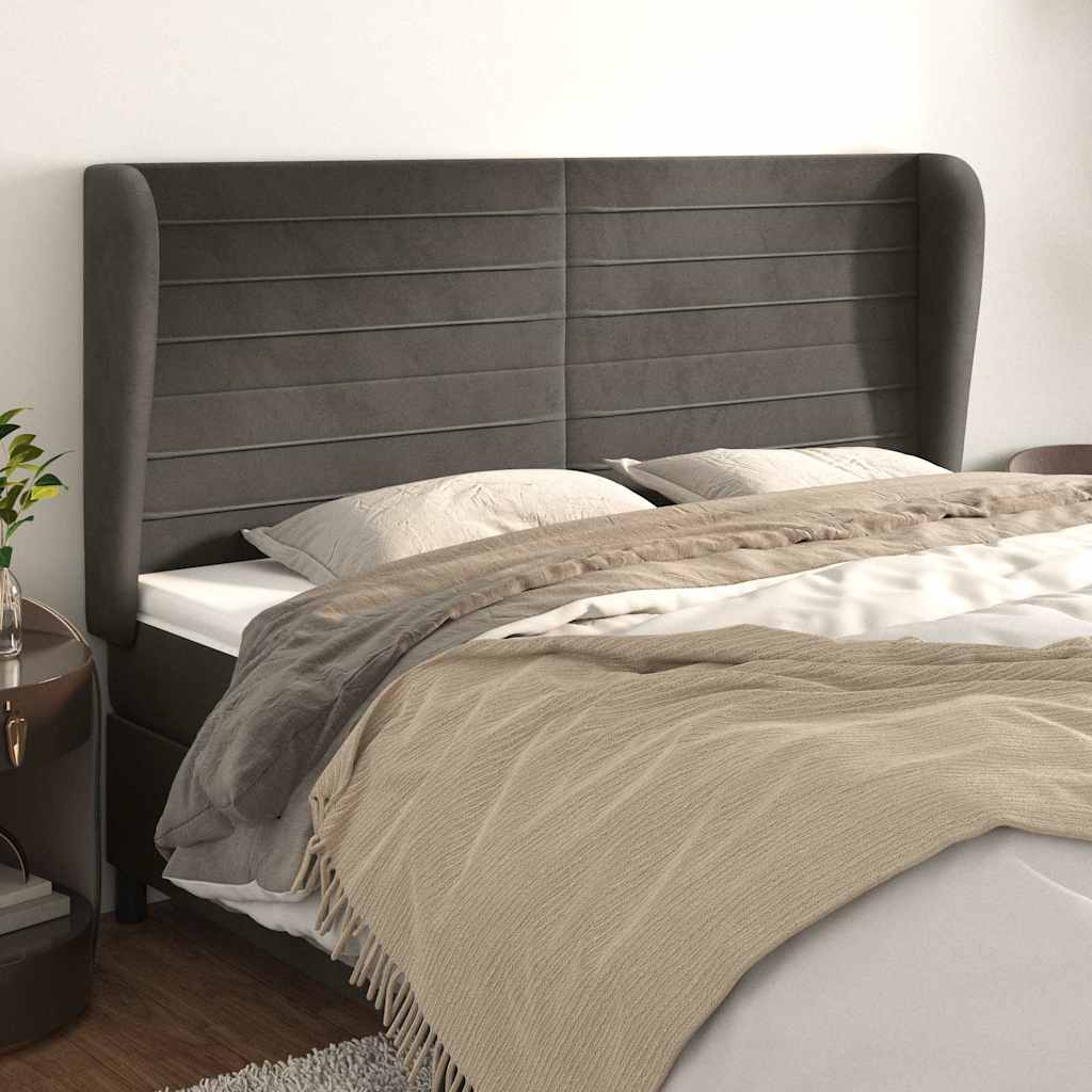 sengegavl med kanter 163x23x118/128 cm fløjl mørkegrå