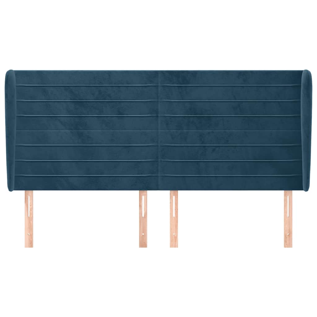 sengegavl med kanter 163x23x118/128 cm fløjl mørkeblå