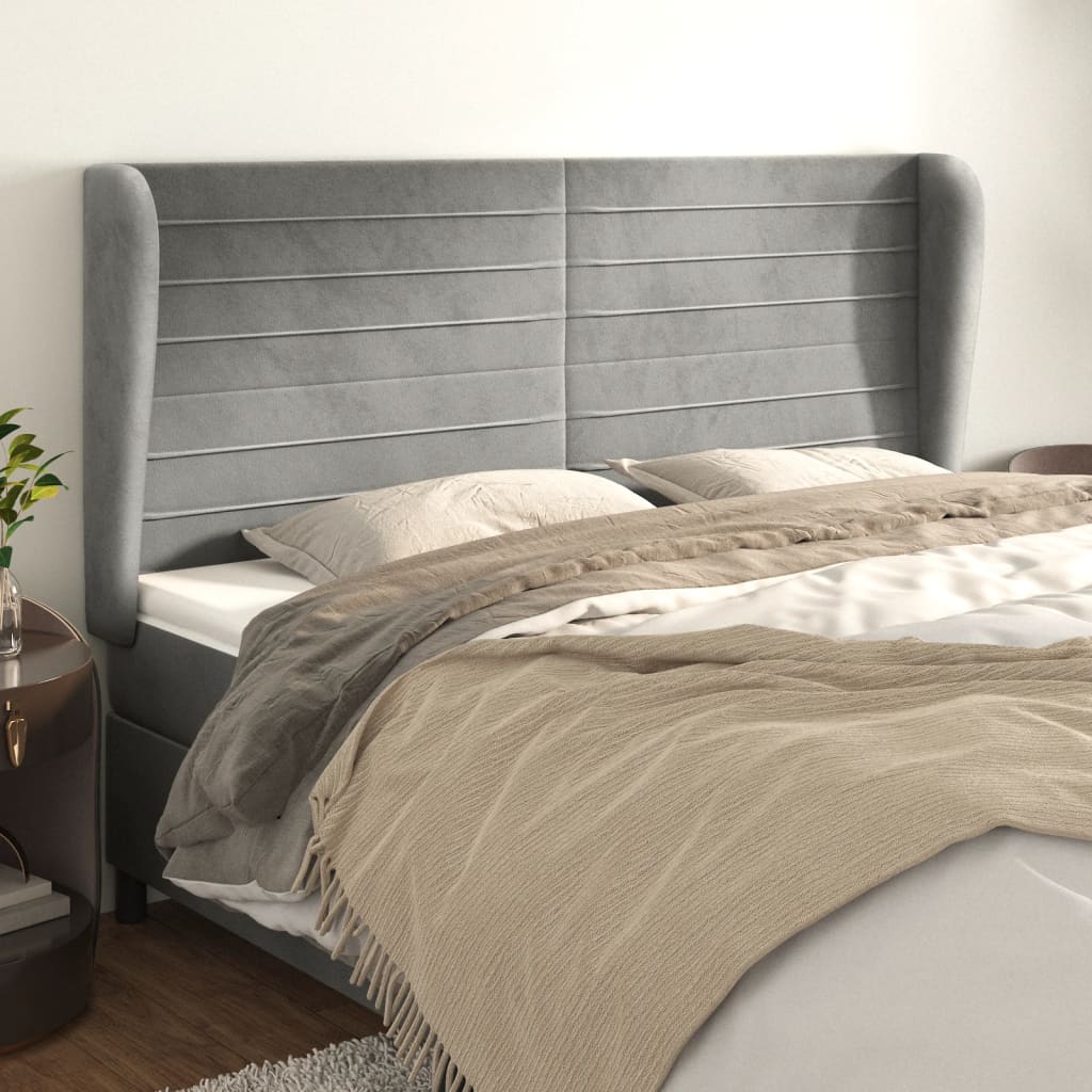 sengegavl med kanter 183x23x118/128 cm fløjl lysegrå