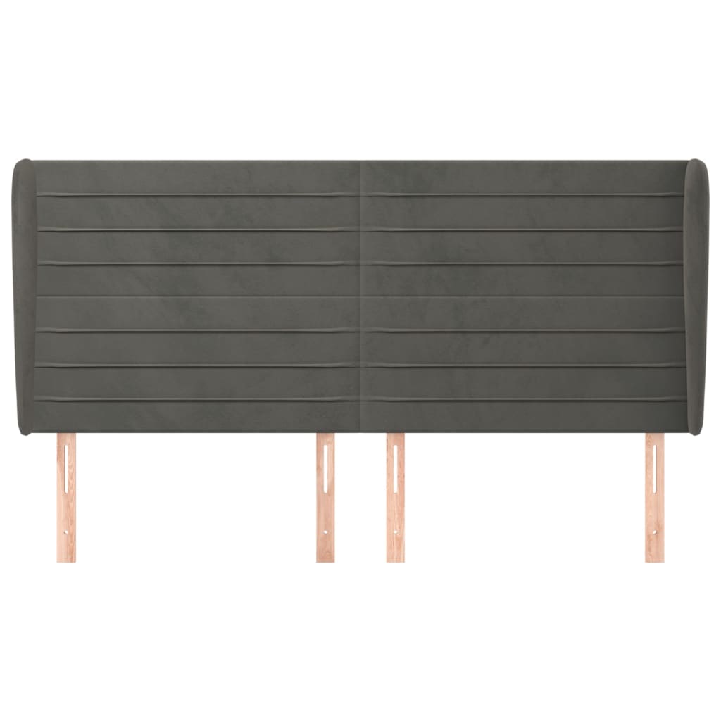 sengegavl med kanter 183x23x118/128 cm fløjl mørkegrå