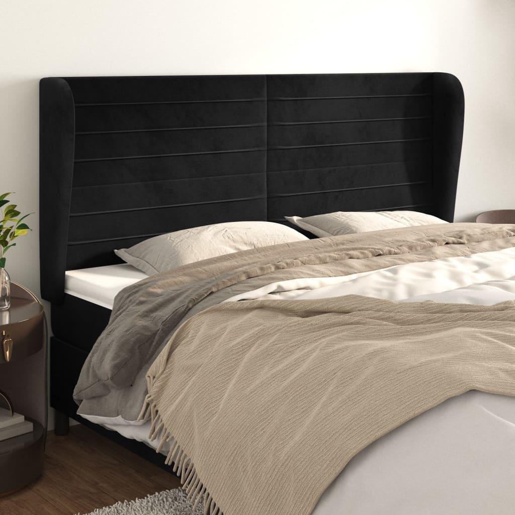 sengegavl med kanter 183x23x118/128 cm fløjl sort