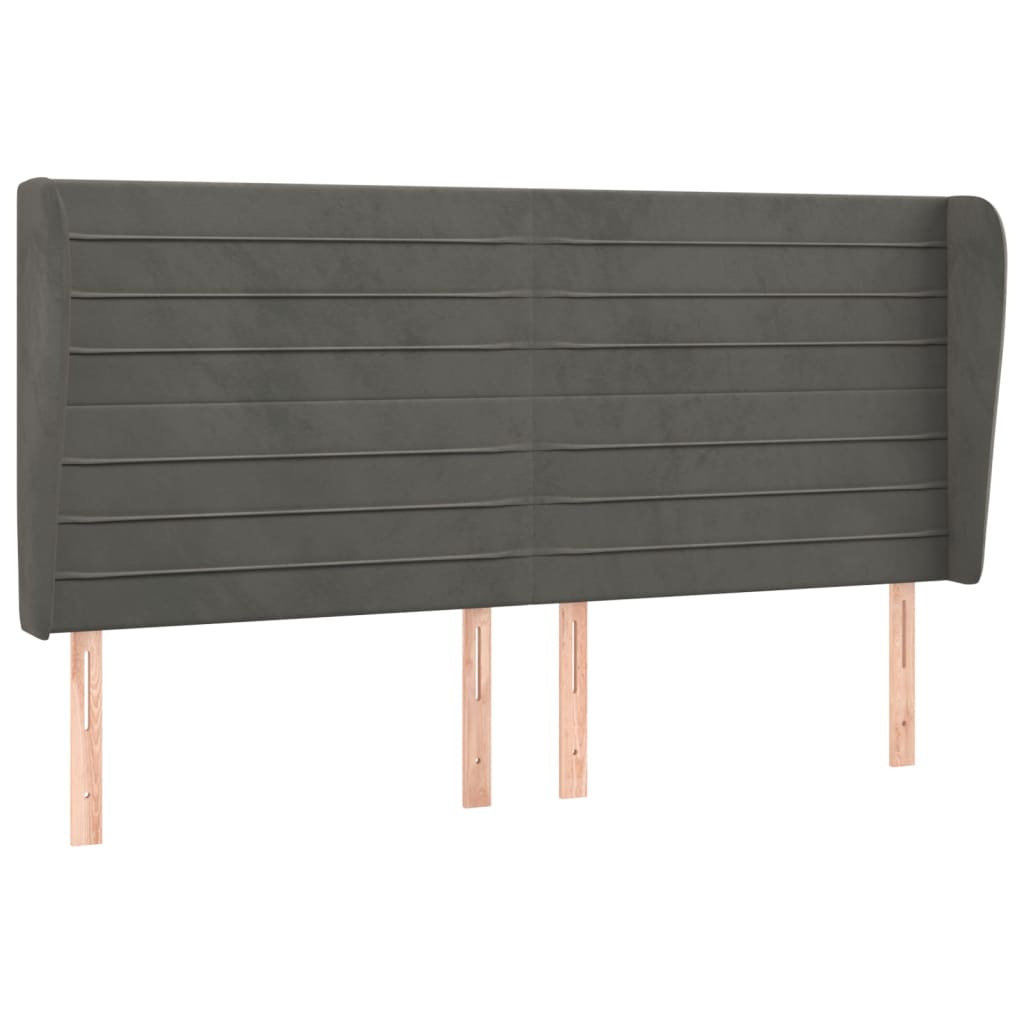sengegavl med kanter 203x23x118/128 cm fløjl mørkegrå