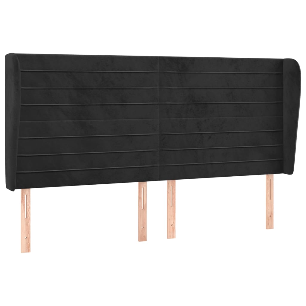 sengegavl med kanter 203x23x118/128 cm fløjl sort